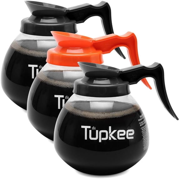 Glass Coffee Pots Replacements Decanter - 12 Cup Coffee Pot - 64 oz., Set of 3 - 2 Black Regular Handle and 1 Orange Decaf Handle Commercial Coffee Decanter
