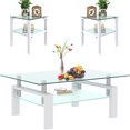 Glass Coffee Room Mordern 2 Layer Sofa Center Tables with Rectangle