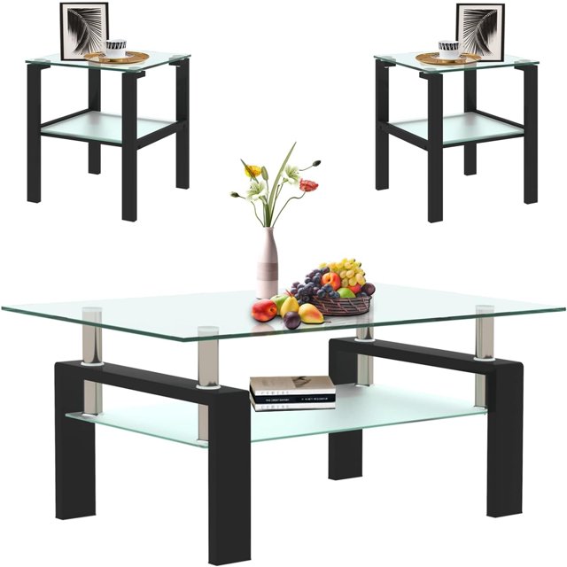 Glass Coffee Room Mordern 2 Layer Sofa Center Tables with Rectangle