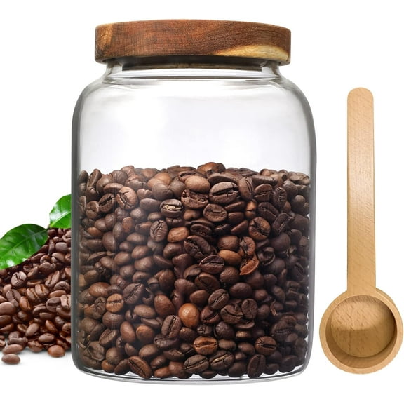 Glass Coffee Storage Jar with Lids Scoop Round Glass Coffee Ground Containers Borosilicate Glass Food Canister for Cereals Oats Beans Nut Sugar Candy Spice Rice Tea