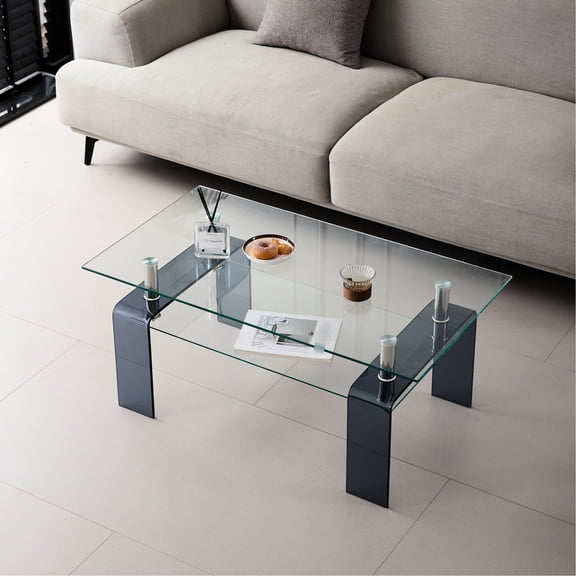 Glass Coffee Table, 2-Tier Function | Suitable for Various Indoors, Quick Setup