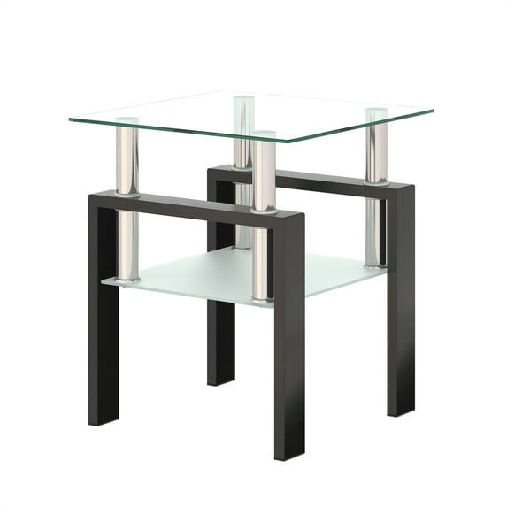 Glass Coffee Table, 2-TierGlass Top Accent Table With Storage Shelf, Modern Coffee Table For Small Spaces Living Room Bedroom