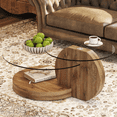 thumbnail image 1 of 3-Tier Round Glass Coffee Table, 42" Modern Tempered Clear Glass Top With Wood Frame, Storage Shelves For Living Room, 1 of 7