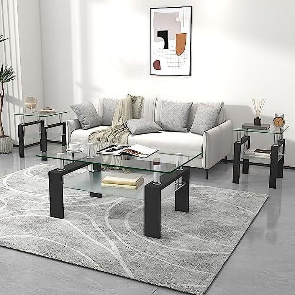 Glass End Tables Living Room Set Of Glass Coffee Table And End