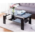 thumbnail image 1 of Glass Coffee Table for Living Room, Modern Rectangle Cocktail Tea Table, Sofa Table with 2 Tier Tempered Glass Boards & Wood Legs, Mid-Century Design Center Table, Easy Assembly, B1259, 1 of 9