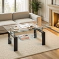 thumbnail image 1 of Glass Coffee Table for Living Room, SEGMART Modern Coffee Table with Lower Shelf, Rectangle Center Table with Metal Legs, Glass Table, Sofa Table, Tea Table, Living Room Table, 1 of 9