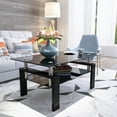 thumbnail image 1 of Glass Coffee Table for Living Room, SEGMART Modern Coffee Table with Lower Shelf, Rectangle Center Table with Metal Legs, Glass Table, Sofa Table, Tea Table, Living Room Table, 1 of 11