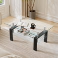 thumbnail image 1 of Glass Coffee Table for Living Room, SEGMART Modern Coffee Table with Lower Shelf, Rectangle Center Table with Metal Legs, Glass Table, Sofa Table, Tea Table, Living Room Table, 1 of 9