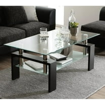 Glass Coffee Table with Lower Shelf, SEGMART Clear Rectangle Glass Coffee Table, Modern Coffee Table with Metal Legs, Rectangle Center Table Sofa Table Home Furniture for Living Room
