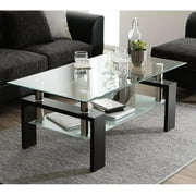 SEGMART Glass Coffee Table with Lower Shelf, Clear Rectangle Glass Coffee Table, Modern Coffee Table with Metal Legs, Rectangle Center Table Sofa Table Home Furniture for Living Room