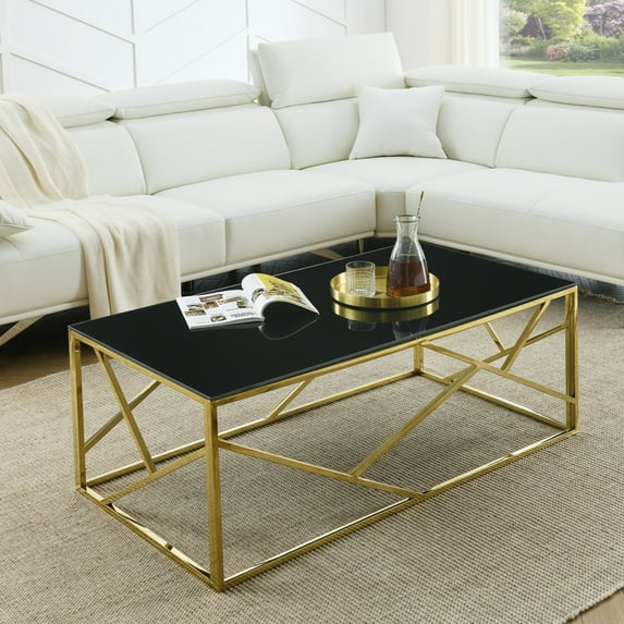 Glass Coffee Table,Minimalist Coffee Tables For Living Room,Side Table,Nightstand,Rectangular Coffee Accent Table for Bed Room,Office,Polished Golden