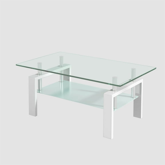Glass Coffee Table Modern Center Side Coffee Table With Tempered Glass Tabletop With Lower Shelf For Living Room Reception Room