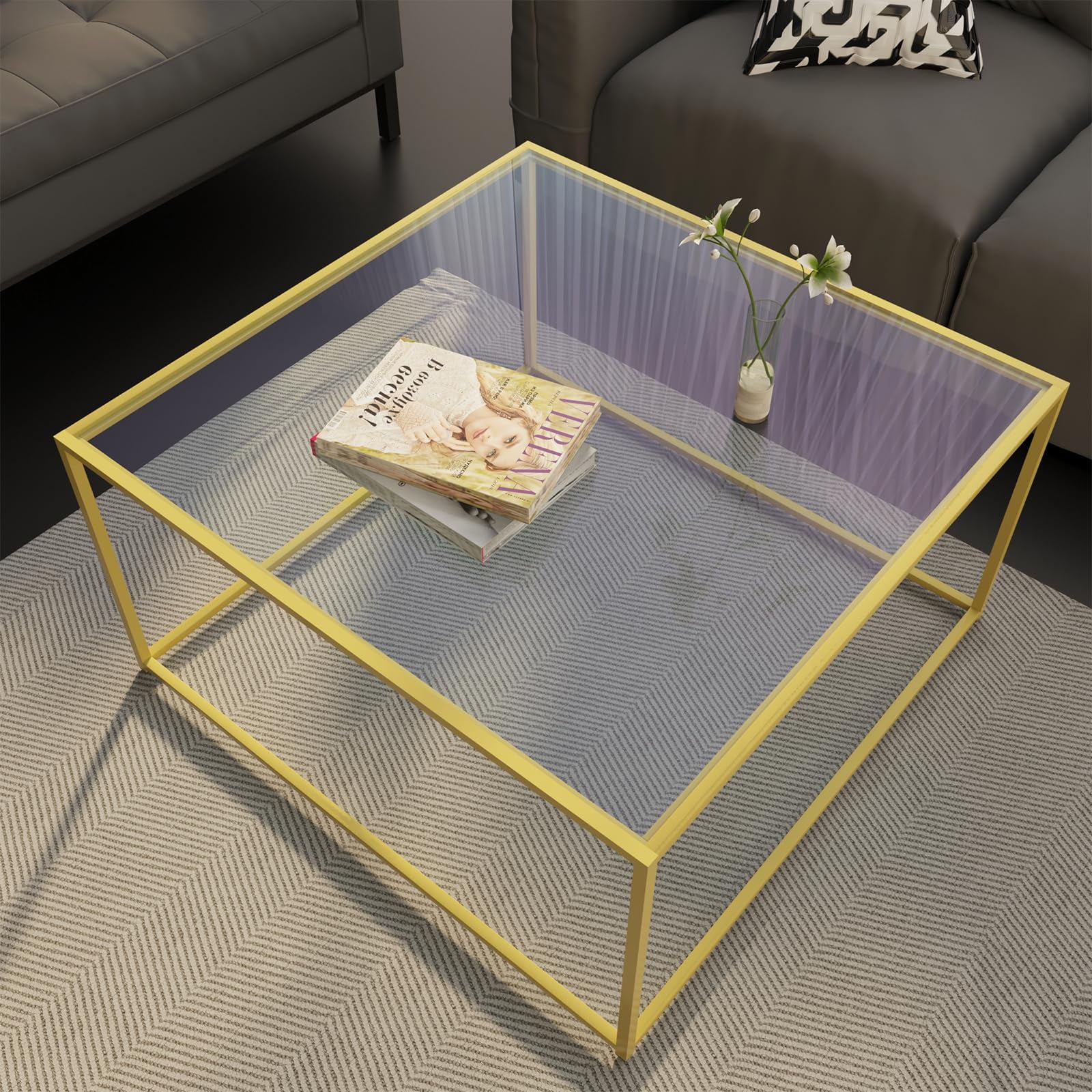 Glass Coffee Table Modern Center Table,Minimalist Coffee Table Sofa Side Tea Table for Living Room,Tempered Glass-top with Sturdy Metal Frame, Easy Assembly,26.4 x 26.4 x 15.7 Inches, Gold - Walmart.com