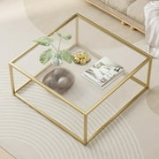 Glass Coffee Table Modern Center Table,Minimalist Coffee Table Sofa Side Tea Table for Living Room,Tempered Glass-top with Sturdy Metal Frame, Easy Assembly,26.