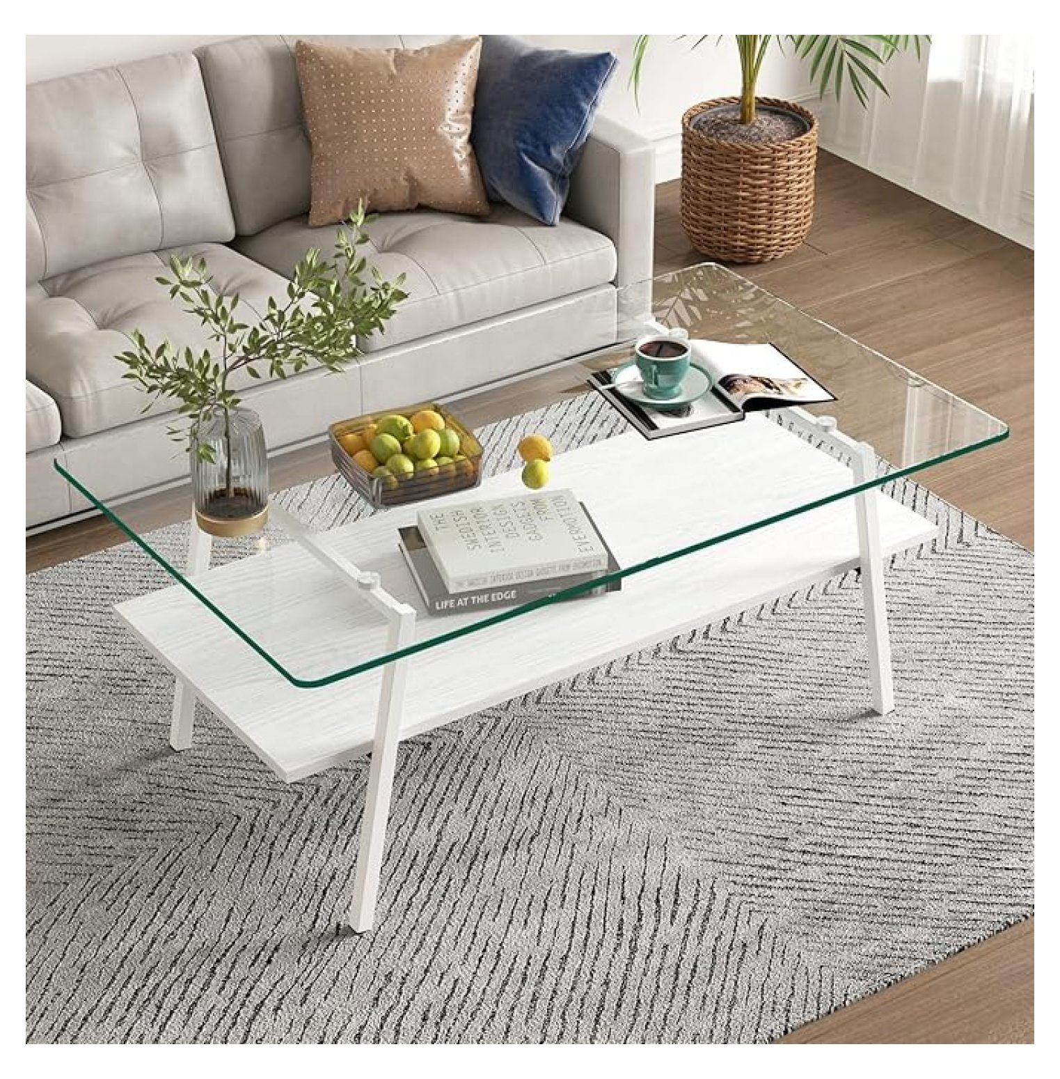 Glass Coffee Table, Modern Rectangle Tempered Glass Coffee Tables for ...