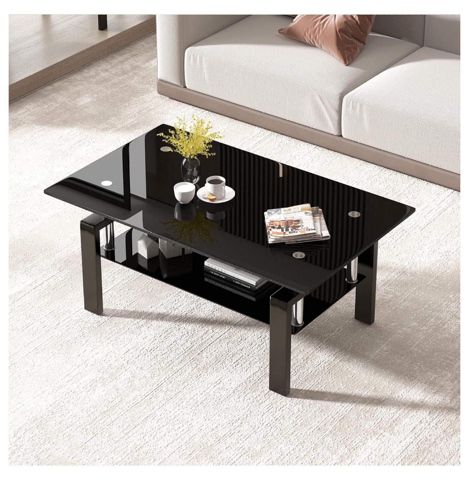 Glass Coffee Table, Modern Tempered Clear Coffee Tables Decor for