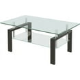 thumbnail image 1 of Glass Coffee Table, Rectangle 2-Tier Tea Tables, Modern Side Coffee Table with Metal Legs for Living Room (Clear Top), 1 of 11