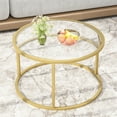 thumbnail image 1 of Glass Coffee Table,Round Gold Coffee Table for Small Space,27" Modern Center Table,Glass Top Clear Coffee Table with Sturdy Metal Frame for for Living Room Home Office, Easy Assembly, 1 of 6