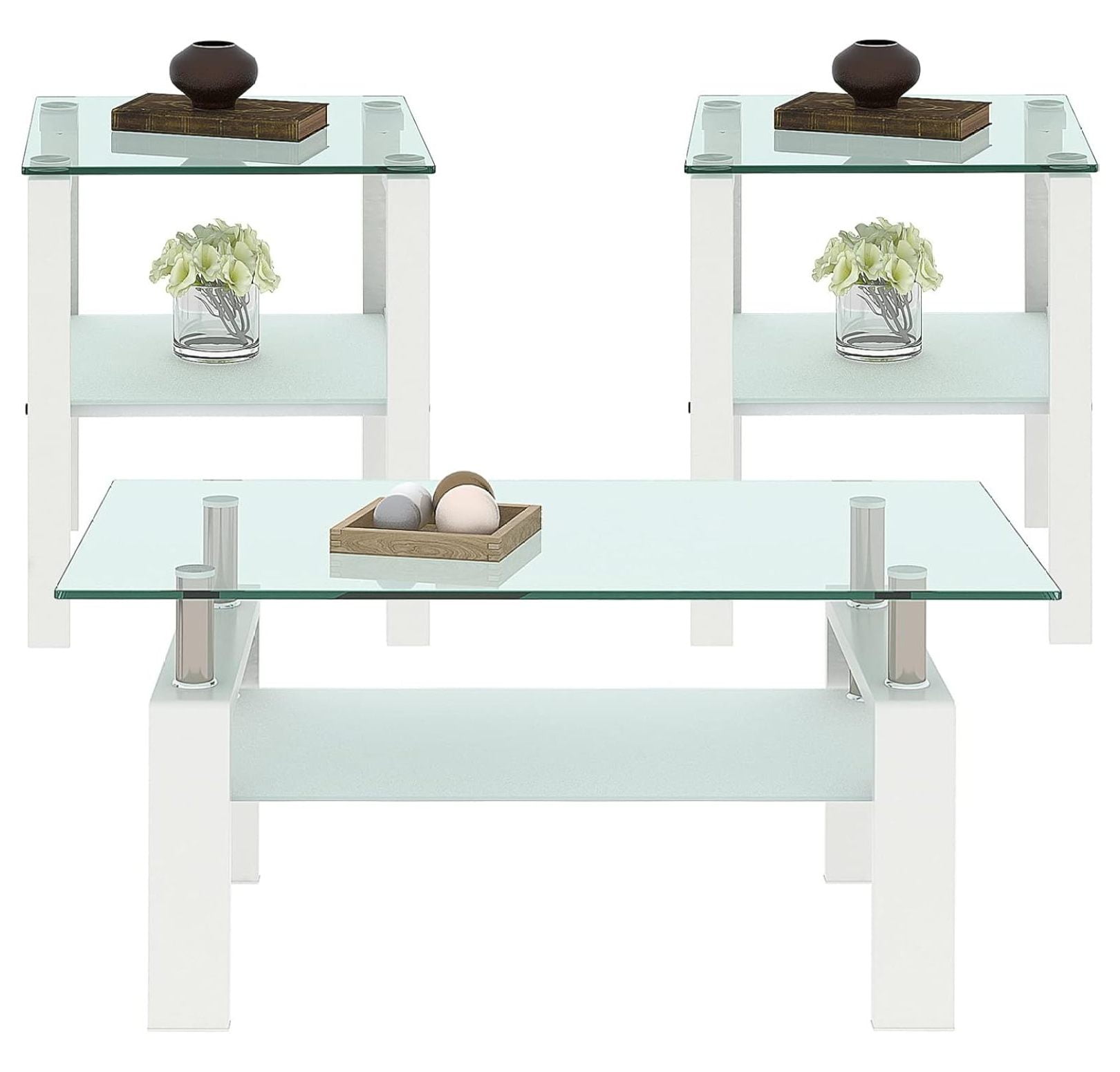 Glass Coffee Table Set of 3 Piece for Living Room, Modern Design Living