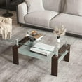 thumbnail image 1 of Glass Coffee Table for Living Room, 2-Tier Rectangle Center Table with Metal Legs, End Table for Home, Office, Brown, 1 of 7