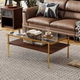 thumbnail image 1 of Glass Coffee Table for Living Room,Modern 2-Layer Rectangle Center Table Tea Table with Metal Legs,Golden, 1 of 8