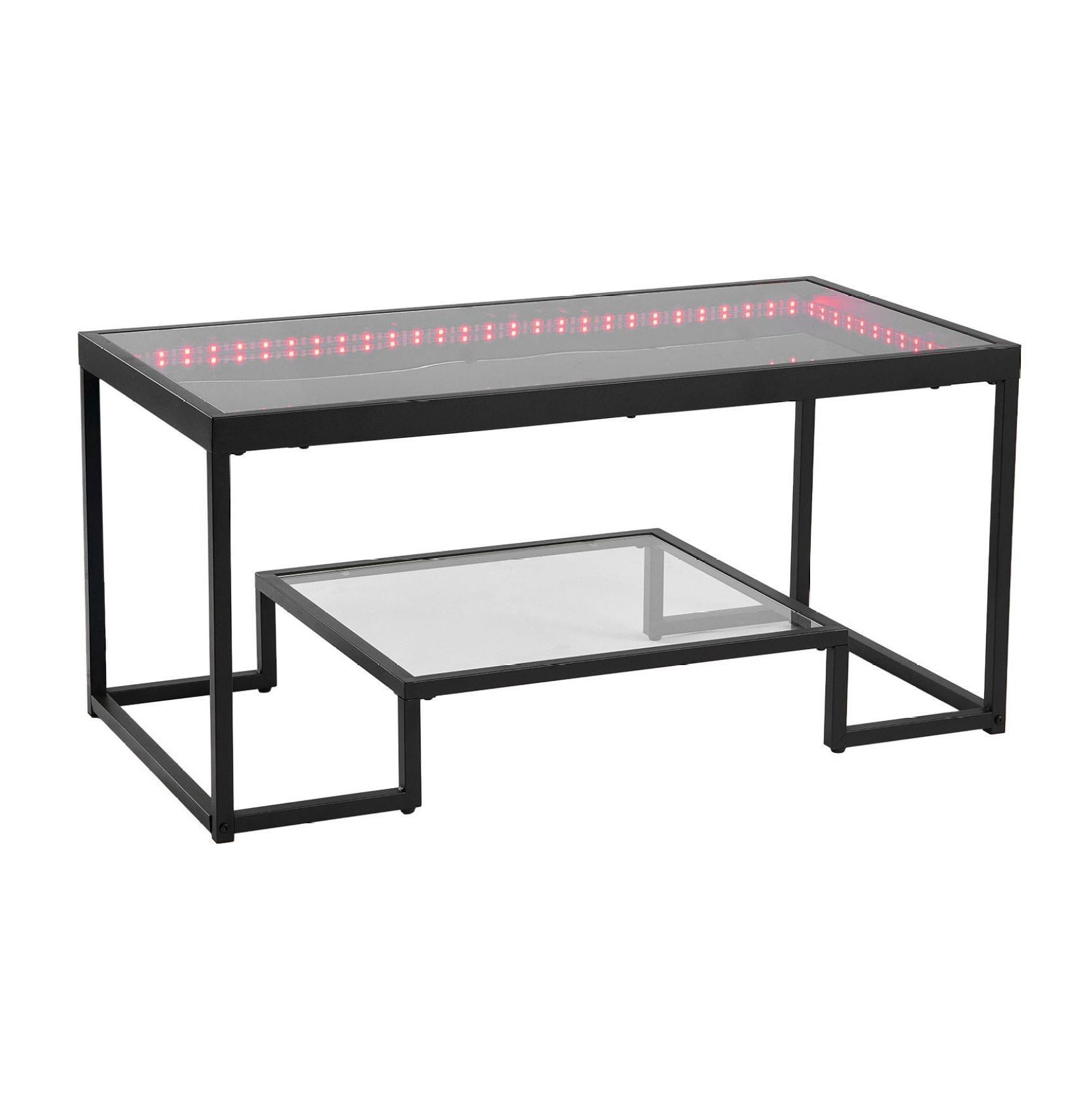 Glass Coffee Table with Lighting, Modern Tempered Glass Center Table, 2 ...