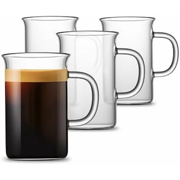 Glass Coffee Tea Cups(Set of 4)-13 oz,Clear Glass Mugs,Tall Drinking Glasses for Cappuccino,Latte,Espresso,Lead-free Drinking Glasses Great for Juice,Water,Beer,Milk Hot And Cold Drinks