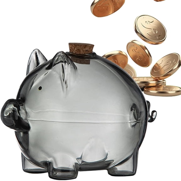 Glass Coin Bank - Clear Piggy-Shaped Commemorative Container | Fun Savings Jar for Gold Bean Storage, Adult Desk Decor, Budget Tracking, Gift Giving