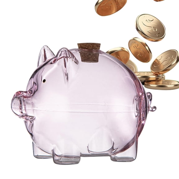 Glass Coin Bank - Clear Piggy-Shaped Commemorative Savings Jar, Fun Money Bank for Gold Bean Storage Kids Learning Adult Desk Decor Budget Tracking Home Display (Pink)