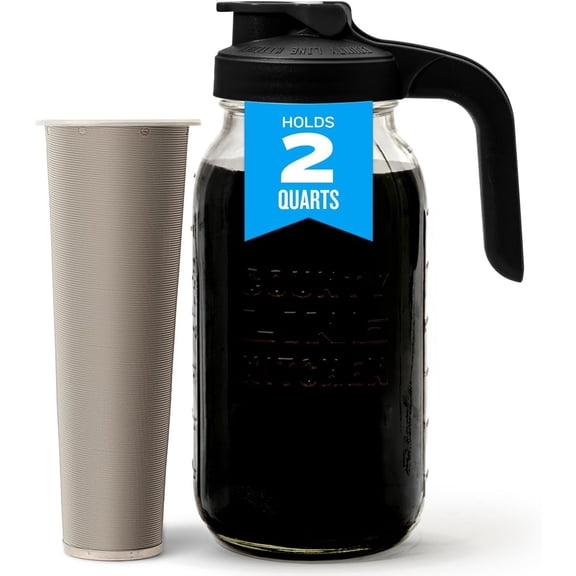 Glass Cold Brew Coffee Maker with Lid - Wide Mouth, 2 Quart (64 oz) - Heavy Duty, Leak Proof - Sun & Iced  Pitcher, Cold Brew Coffee, Breast Milk Storage, Water - Black