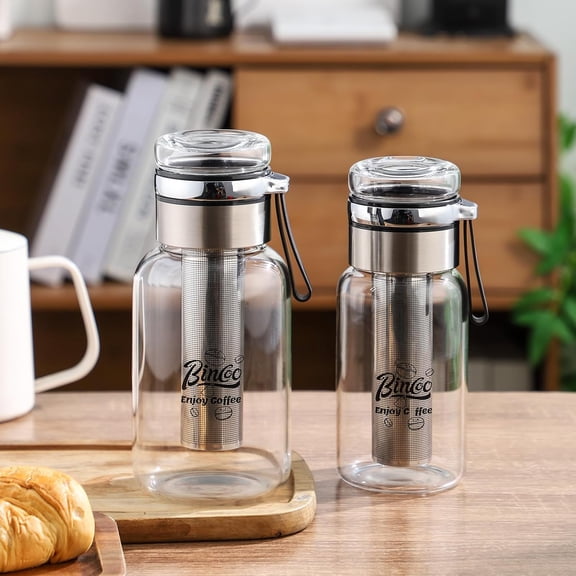 Glass Cold Brew Coffee Maker with Extended Fine Mesh Filter, Tea Infuser Bottle Iced Coffee Maker with Thick Borosilicate Glass (750ml/24oz)