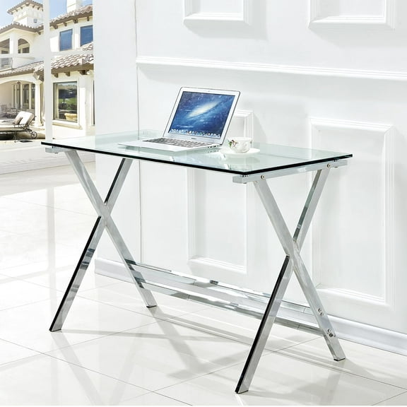 Glass Computer Desk, Study Glass Table, Gaming Desks, Workstation Tables for Small Spaces 43.5" L x 21.7" W x 29.95" H