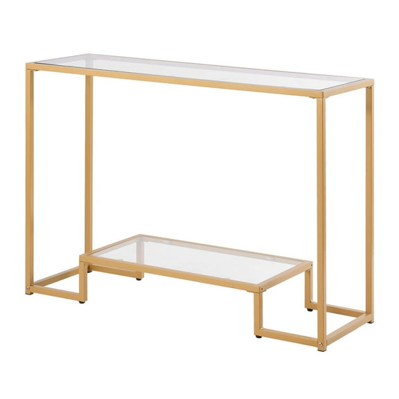 Glass Console Table, 2-Tier Sofa Side Table - Modern Golden Metal Frame with Tempered Glass Top & Anti-Tip Kit - Entryway, Living Room, Hallway