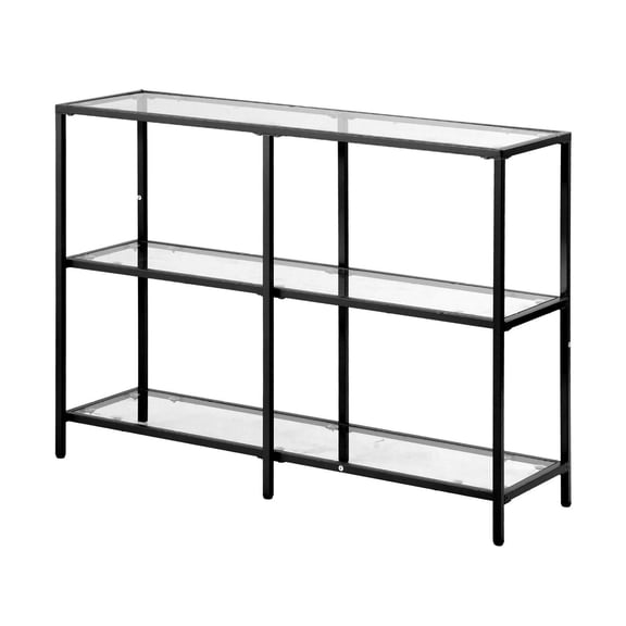 Glass Console Table 3 Tier, Modern Sofa Side Table, Tempered Glass & Iron Legs