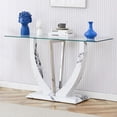 thumbnail image 1 of Glass Console Table for Entryway, Entryway Table with Geometric Frames Leg & MDF Wood Base, 50'' Marble Entrance Table with 0.4'' Glass Tabletop, Glass Sofa Table for Living Room, Hallway., 1 of 7