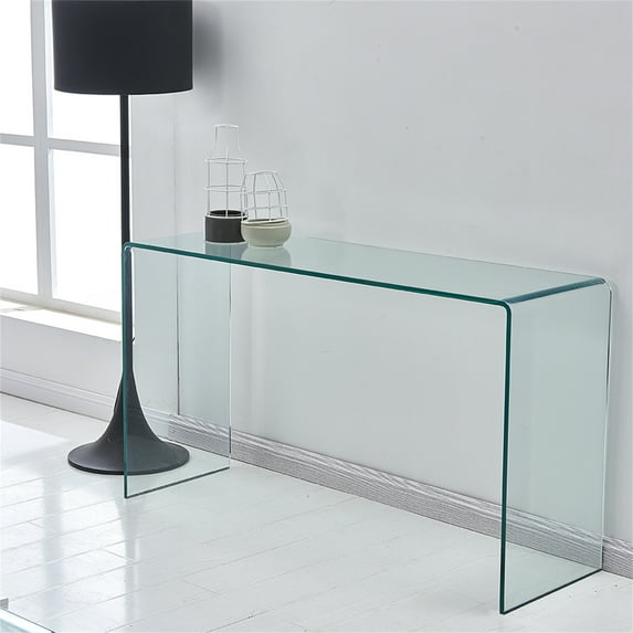 Glass Console Table, Transparent Tempered Glass Console Table with Rounded Edges Desks, Minimalist Glass Coffee Table, Sofa Table for Entryway, Living Room