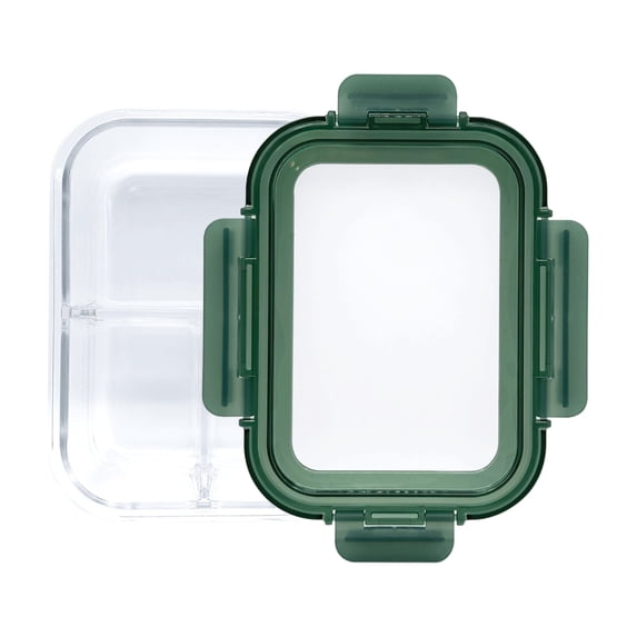 JUST COOK 3-Compartment Rectangular Glass Food Storage Container with Expandable Lid, Sage