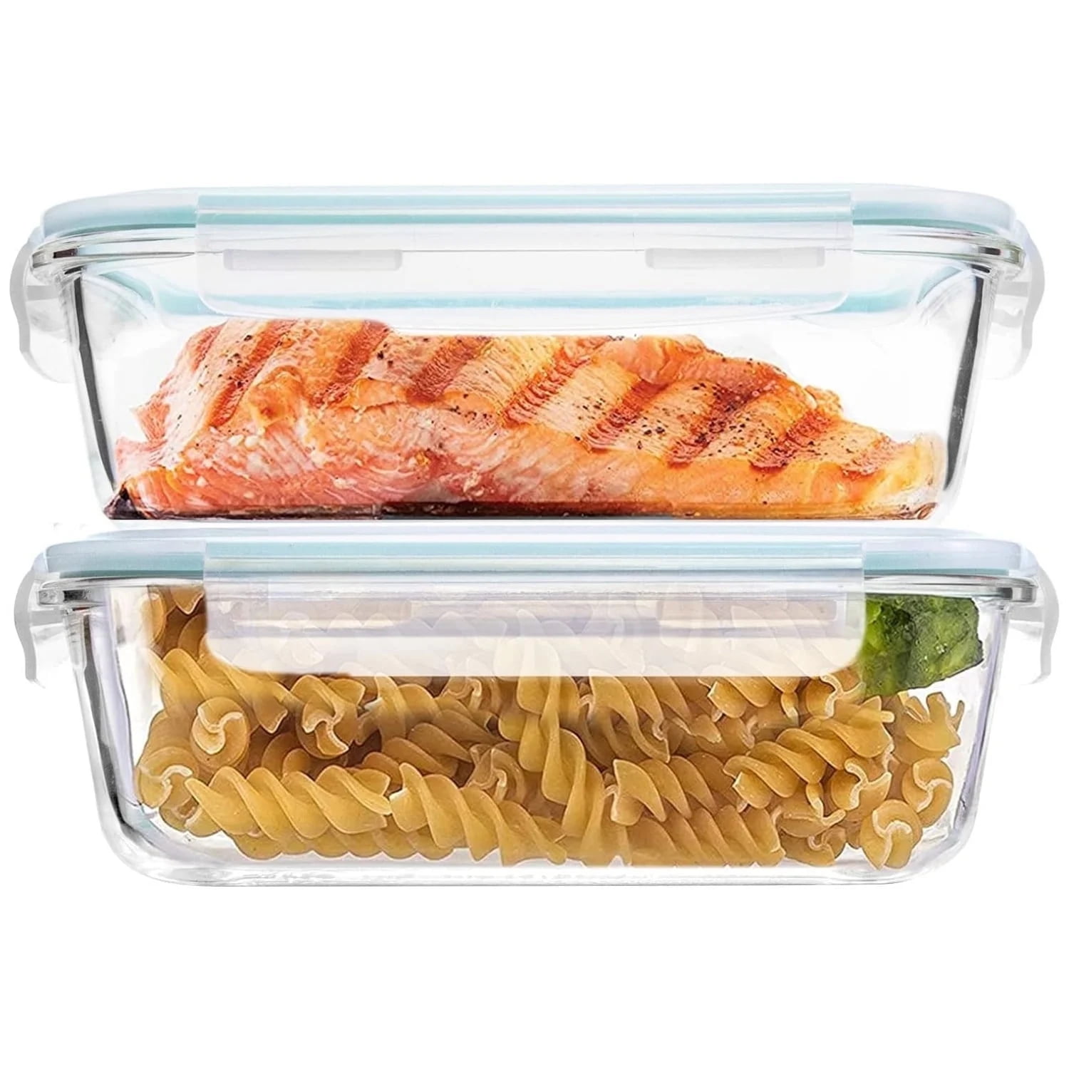 Glass Containers 2 Set Food Storage Containers with Airtight Lids Clear Meal Prep Container /Bento Boxes/Lunch Containers for On the Go Leftover Freezer Fridge Microwave, Dishwasher Safe, BPA Free
