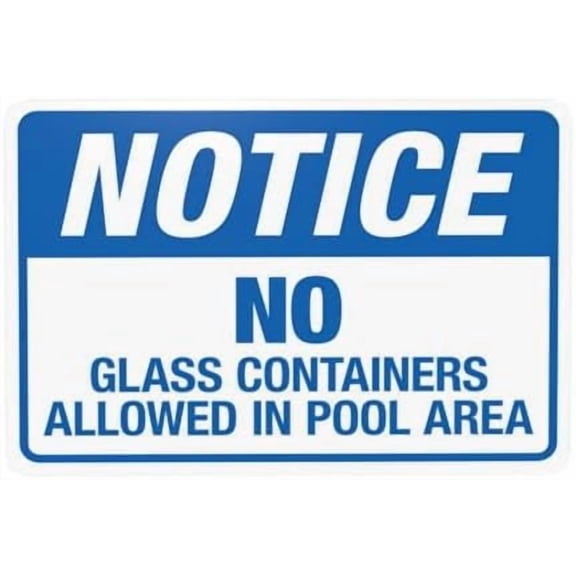 No Glass Containers Allowed in Pool Area Landscape Warning Sign, Pool Rules Metal Signs for Home Business Outdoor Indoor Street Wall Caution Custom Decor 12 x 8 Inch