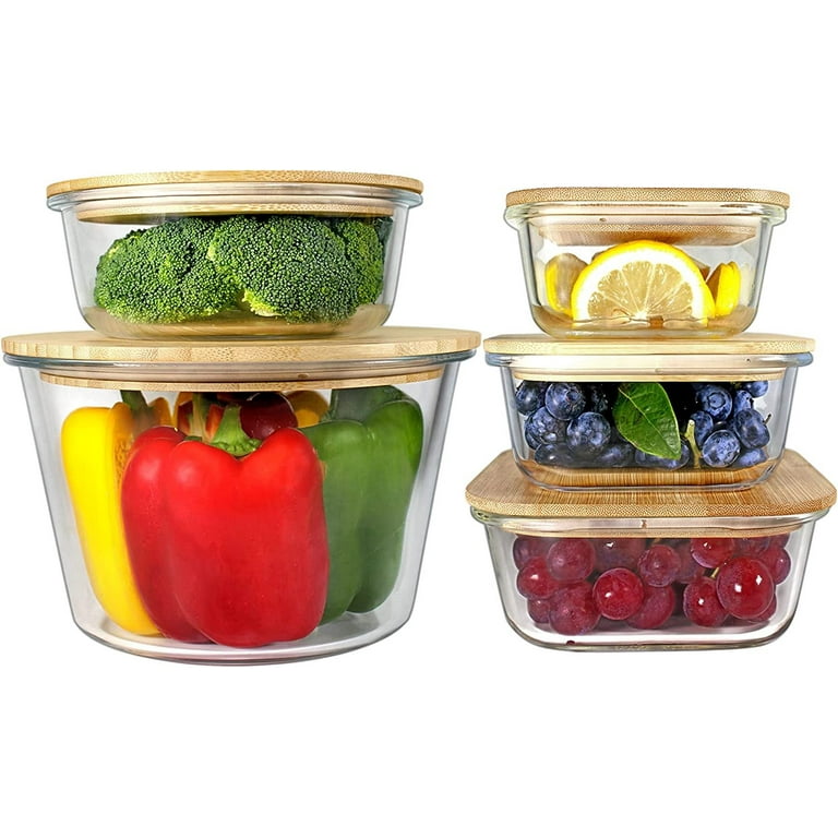 Glass Containers with Bamboo Lids, Glass Food Containers with Lids, Glass Storage Containers, Bamboo Glass Storage Containers, Glass Meal Prep