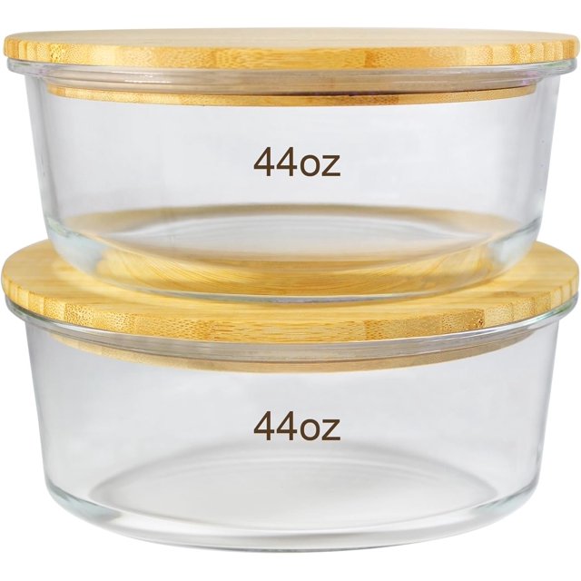 Urban Green Round Glass Containers with Bamboo Lids, Large Food Storage
