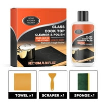 Glass Cook Top Cleaner & Polish Kit,Non-Scratch Cleaning,Heavy-Duty Stovetop Stain Remover for Kitchen Cleaning,3.38 fl oz