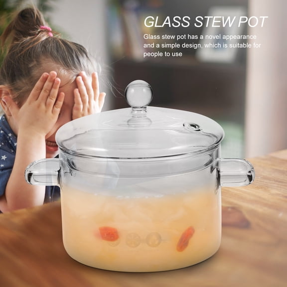 Glass Cooking Pot 1.5L/50oz, Glass Simmer Pot for Stovetop Heat Resistant Borosilicate Clear Saucepan