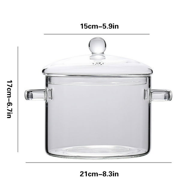 Glass Cooking Pot - Glass Saucepan Heat-Resistant Borosilicate Glass Handmade Cookware Set stovetop Pot - Safe for Pasta Noodle, Soup, Milk, Tea,salad