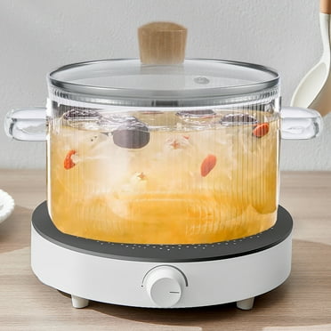 Glass Cooking Pot with Lid 1.6L/54oz Heat Resistant Glass Saucepan with Double Handles Non-Stick Borosilicate Glass Stovetop Pot Safe Clear Cooking Pot for Soup Milk Sauce Pasta Noodle