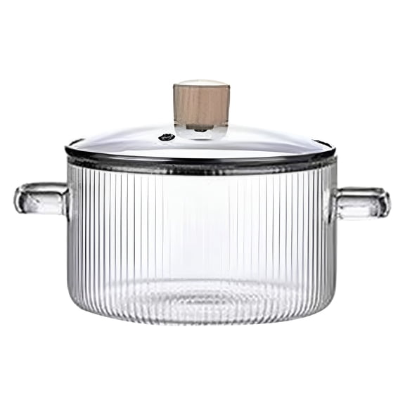 Glass Cooking Pot Round Borosilicate Glass 1.5L 51oz With Lid Double Handles Non Stick Stovetop Pot For Soup Pasta Home Kitchen