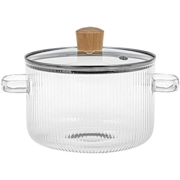 Glass Cooking Pot with Lid, Heat Resistant Borosilicate Glass Cookwar Prof #ч D5L1