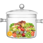 Glass Cooking Pots, 1.9L/64OZ Heat-Resistant Borosilicate Glass Saucepan with Cover, Cookware Set Stovetop Pot for Soup, Pasta,& Baby Food 64OZ
