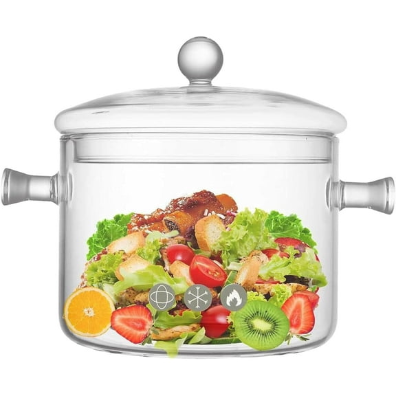 Glass Cooking Pots, 1.9L/64OZ Heat-Resistant Borosilicate Glass Saucepan with Cover, Cookware Set Stovetop Pot for Soup, Pasta,& Baby Food (64OZ)