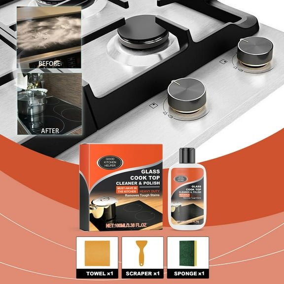 Glass Cooktop Cleaner Polish 100ml | Heavy-Duty Non-Abrasive Stovetop Cleaning Solution | Glass Ceramic Induction Safe | Efficient Grease Stain Removal